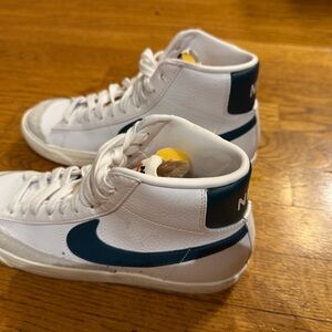 Nike White and Blue High-Top Sneakers